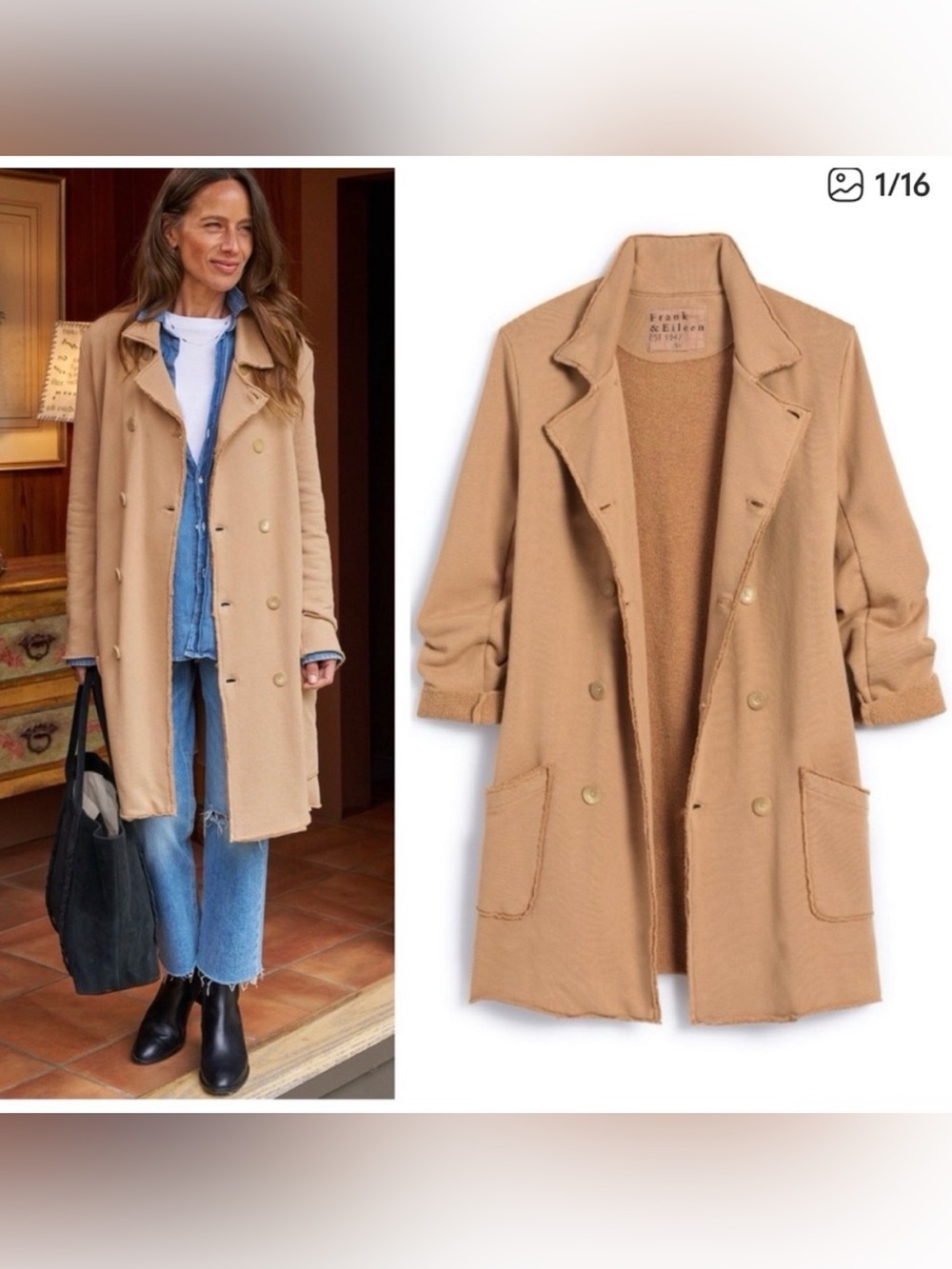 NWOT Frank & Eileen Belfast Trench Coat Triple Fleece Camel M